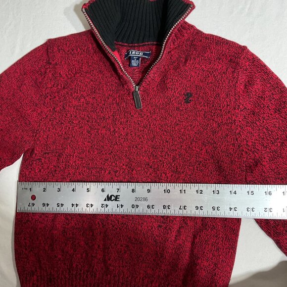 Izod Red & Black Quarter-Zip Sweater Mens Medium Cotton Blend - Picture 4 of 5